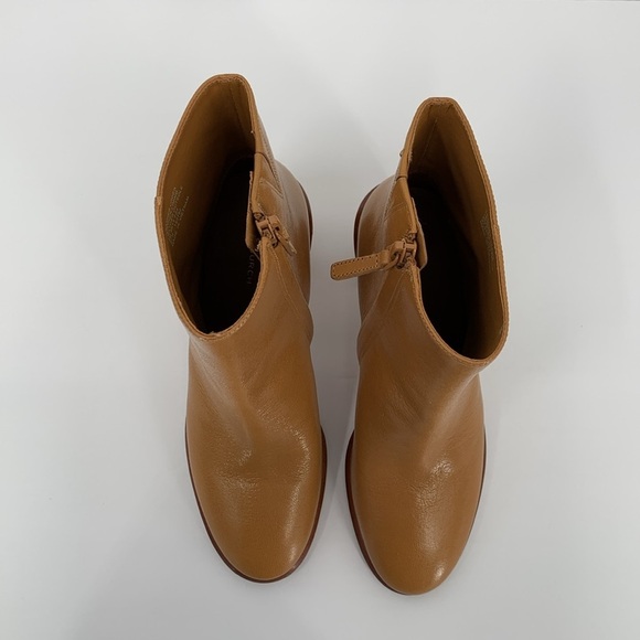 Tory Burch Brooke stamped heel ankle boots brown camel leather chunky heel new 8 - Picture 4 of 8